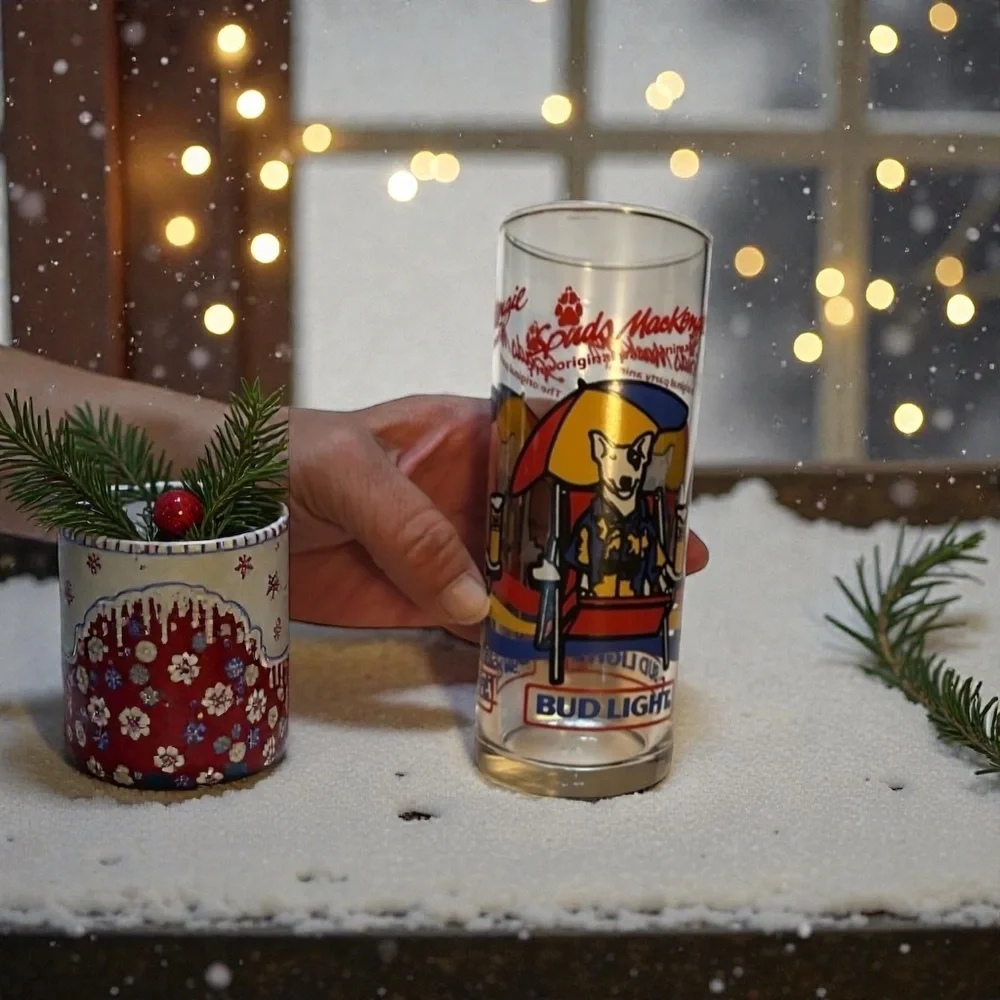 Vintage 1987 Bud Light Spuds MacKenzie Bar Glass Collectible Fun Home Decor Gift
